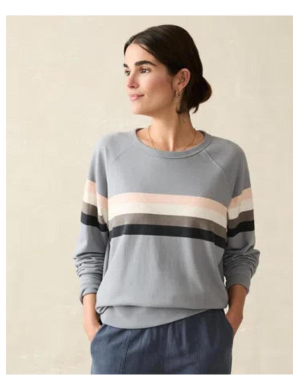 Faherty Coastal Cloud Crew T-shirt In Blue Westward Stripe M